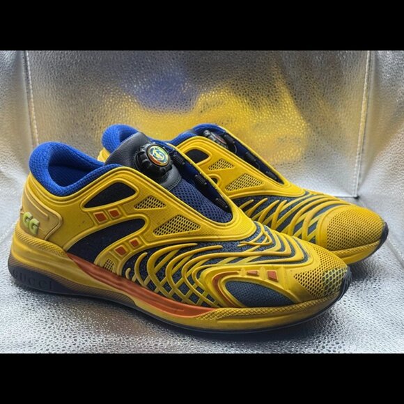 Size 7 - Gucci UltraPace R Mens Yellow/Blue/Orange Leather Athletic Shoes - Picture 1 of 12